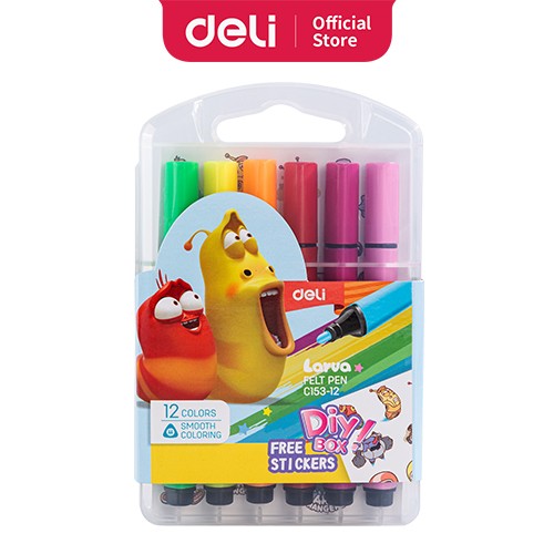 larva-felt-pen-12-colors-free-sticker-asst-box
